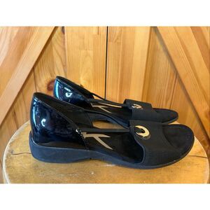 Anne Klein Women Sandal Sport Black Shoes Canvas/Patent Leather Size 6.5M